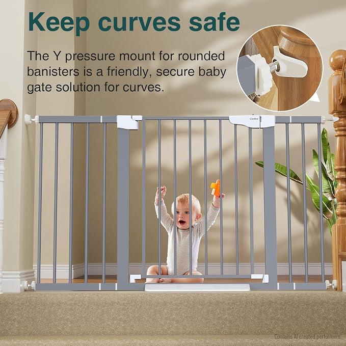 Cumbor 29.7-54.2" Wide Baby Gate for Stairs, Auto-Close Dog Gate Indoor for Doorways, No Drilling Pressure Mounted Pet Gates for Kids, Easy Walk Through Safety Gate, Gray