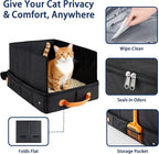 MORAIS Portable Travel Litter Box for Cats, 17.7"×13.5"×11" Collapsible Cat Litter Box with Lid, Leak-Proof Cat Litter Pan for Car Hotel Airplane, Waterproof & Easy to Carry- Black
