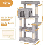 53”Cat Tree with Hammock & Extra Large Bed 23x12” for Large Cats | Adult Cat Tower with Enlarged Hammock, Spacious Condo, 23x12”Xlarge Top Bed, Scratching Posts &Wider Base for Big Cats