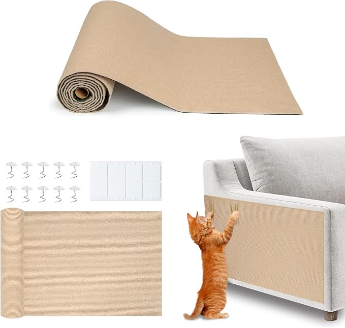 Catify Peel & Stick Cat Scratching Mat - Beige, L:78" | 78" x 15", Self-Adhesive Scratch Carpet, Furniture Protector for Couch, Sofa, Wall & Door, Indoor Kittens & Cats