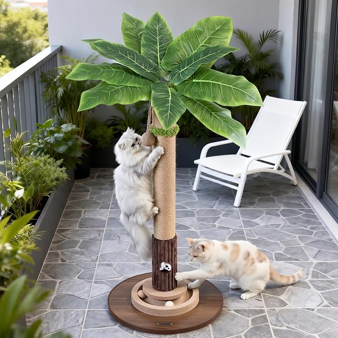 Woochpet 35"Cat Scratching Posts For Indoor Cat,Cat Scratcher With Cat Toys | Heavy Duty,Modern Cat Scratch Post,Cat Ball Track,For Large Adults Cats