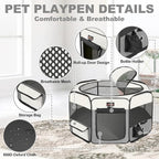 Aivituvin Dog Playpen Foldable Waterproof Pet Play Pens for Cat, Puppies, Rabbits, Chickens, Durable Portable Pet Tent for Travel Camping Indoor/Outdoor Grey XL