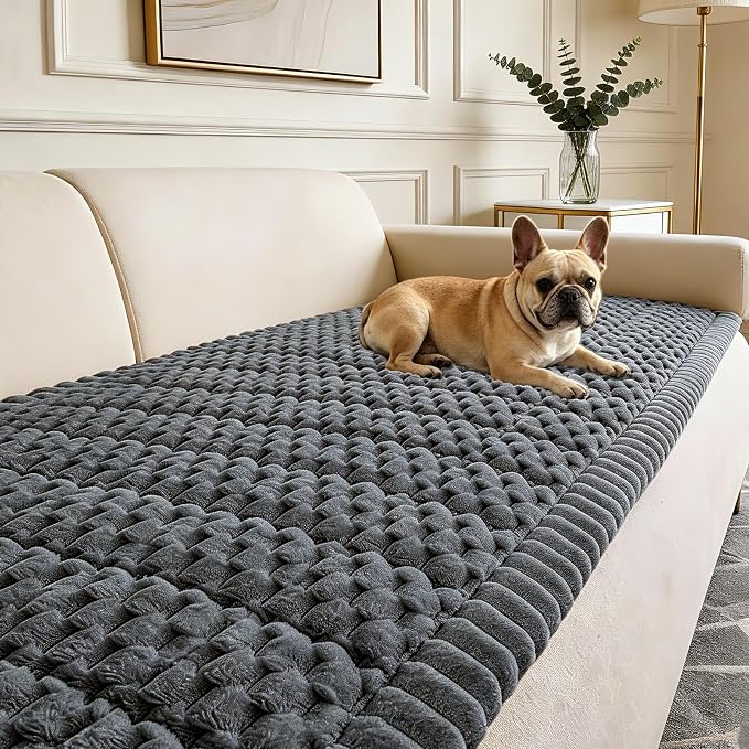 Couch Cover for Dogs Washable,Non Slip Fuzzy Durable Pet Friendly Cozy | Soft Slipcovers for 3 Cushion Sofa Cover,Plush Thick Protector Fits Mat Bed Leather & Fabric Couches (Grey 27.6"x70.9")