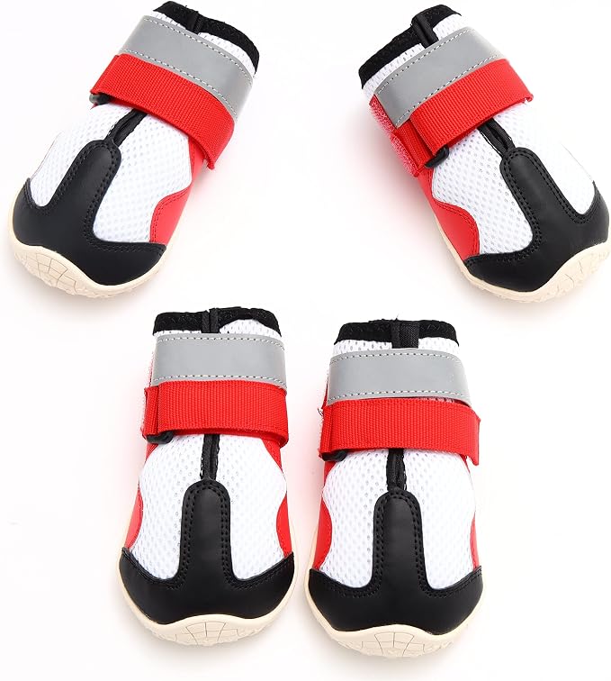 Dog Shoes for Large Dogs Breathble Dog Shoes for Hot Pavement Anti-Slip Dog Boots & Paw Protectors for Summer Hot Pavement Hiking Dog Booties Puppy Outdoor Paw Protectors 4PCS