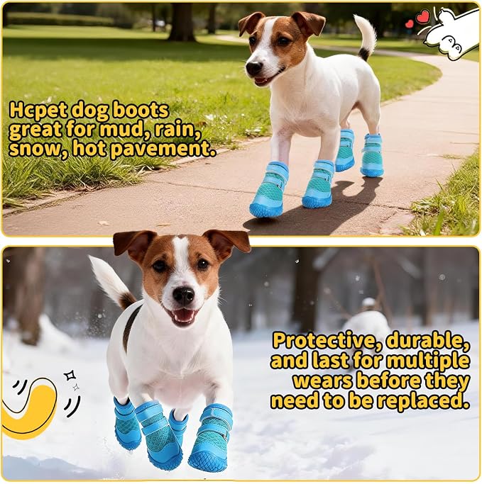 Dog Shoes for Small Dogs, Dog Boots & Paw Protectors for Hot Pavement Winter Snow Hiking, Anti-Slip Dog Booties for Hardwood Floor Blue Size 1