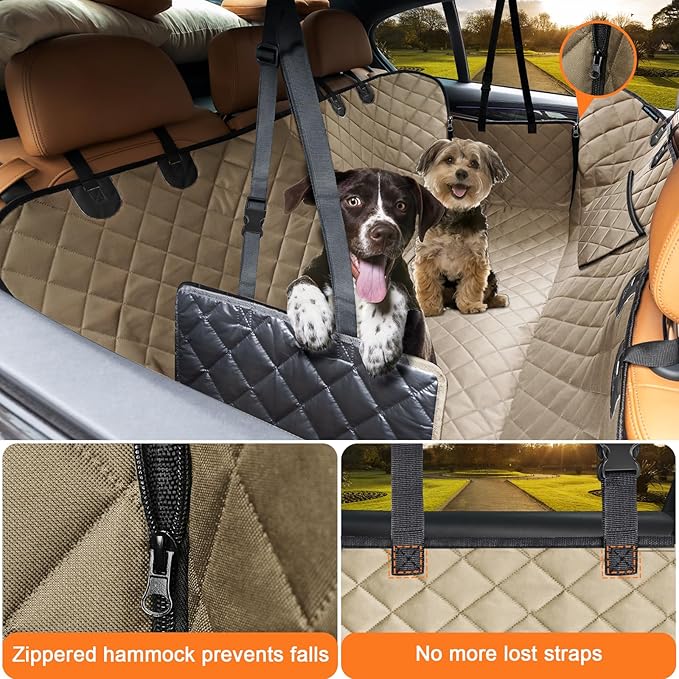 URPOWER XL Dog Seat Cover for Full-Size Truck Back Seat, Waterproof Hammock | 600D Oxford, Side Flaps with Zippers, Scratch Resistant, Non-Slip, Easy Install, Machine Washable, Dog Seat Belt Included