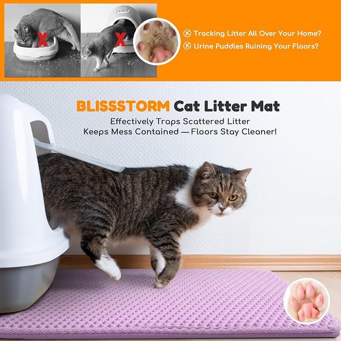 Cat Litter Mat 31"x24",Double Layer EVA Litterbox Mat Purple | Extra Large, Honeycomb, scatter control, Waterproof, non-slip, Odor-free, easy clean, washable, durable, floor protector