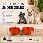 Petygooing Dog Bowls,Ceramic Cat Dog Bowl Set with Wood Stand for Food and Water,Non-Slip Cute Modern Pet Dish for Cats Small Size Dogs Puppy (13.5OZ/5.1 in) Rust Red