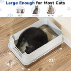 TENTIZON Stainless Steel Cat Litter Box with Lid, Large Covered Enclosed Kitty Litterbox with Hood, Flip Top, High Side, Litter Mat, Scoop for Big Cats, Kitten, No Odor, No Mess, Easy Clean, Grey