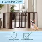 Pet Gate - 4-Panel Indoor Foldable Dog Fence for Stairs, Hallways, or Doorways - 73x24-Inch Freestanding Dog Gates by PETMAKER (Brown)