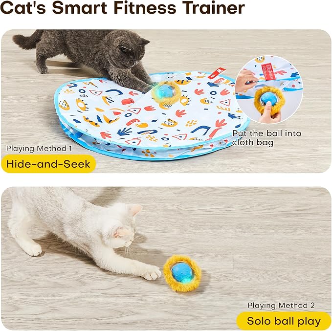 Potaroma Interactive Cat Toys, Fast Moving Ball in Play Mat, Automatic Motion Activated Ball Hide and Seek for Indoor Exercise Kicker, Animal Squeaky, 28 Inch Mat | Automatic Motion Activated Ball Hide and Seek for Indoor Exercise Kicker, Animal Squeak...
