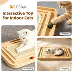 Cat Scratcher, Sisal Cat Scratcher Toy with Ball Track Spring Ball, Wooden Interactive Toy for Indoor Cats and Kittens Chasing Hunting Mental Physical Exercise Puzzle