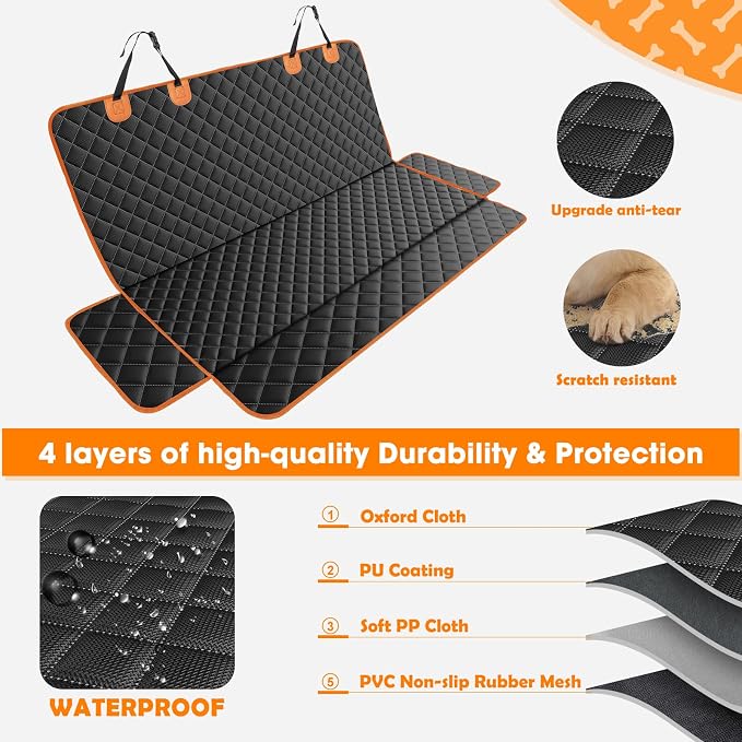 MIXJOY Truck Back Seat Cover for Dogs, Waterproof Pet Seat Covers for Trucks, Dog Cover for Truck Back Seat, Nonslip Pet Bench Seat Cover for Ford F150 F250 F350/Chevrolet Silverado/GMC/Ram