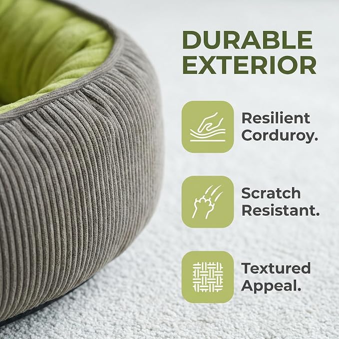 Calming Dog Bed for Medium Dogs 26"x19" - Orthopedic Washable Pet Bed with Anti-Slip Bottom, Indoor Soft Cat Bed with Removable Cover (Lime Green)