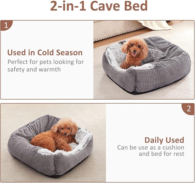 MIXJOY Dog Beds for Medium Large Small Dogs, Rectangle Cave Hooded Blanket Puppy Bed, Luxury Orthopedic Cat Beds for Indoor Cats, Warmth and Machine Washable (25 inches, Grey)