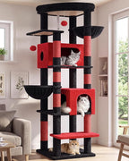 Globlazer Gothic Heavy Duty Cat Tree, 74in Sturdy Goth Cat Tower for Large Cats Adult Big Cat Tree with 7 Scratching Posts, 2 Padded Spacious Condos, 2 Hanging Baskets, Enlarged Perch, S74, Red Black