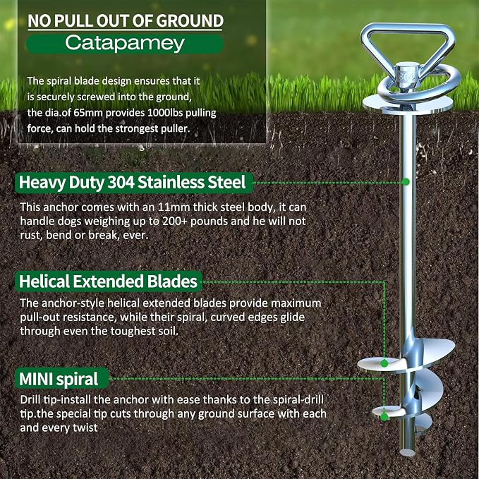 Catapamey Dog Tie Out Cable and Stake,(up to 200lbs) 360° Swivel Dog Run Anchor -with 30FT Heavy Duty Cable,Runner for Yard-Dog Stake for Yard Outdoor Camping