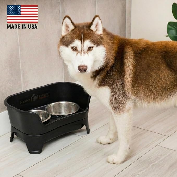 Neater Feeder Express Mess Proof Dog Bowls Elevated for Medium to Large Sized Breed, No Spill Raised Dog Food Bowl Stand, Stainless Steel Food and Water Bowl Set, Pet Dish Feeding Station, Black