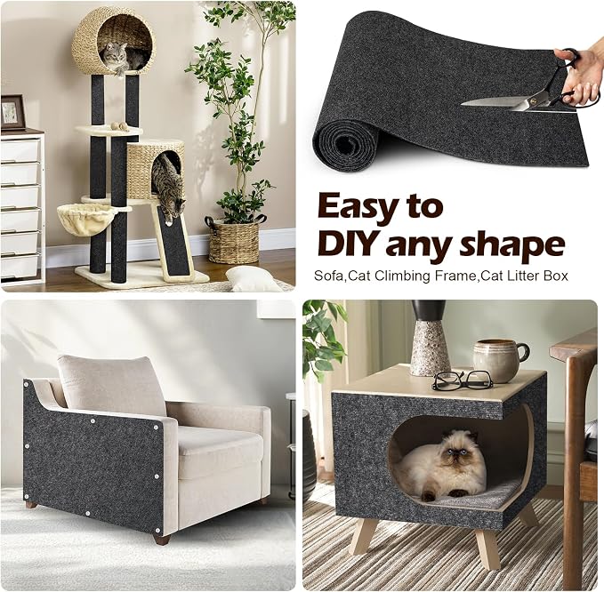 Cat Scratch Furniture Protector, 78.7"x15.8" Cat Scratch Pad for Couch | Trimmable Self-Adhesive DIY Sofa Wall Cats Tower Mat, Replacement Pads from Pet Claws, Dark Gray