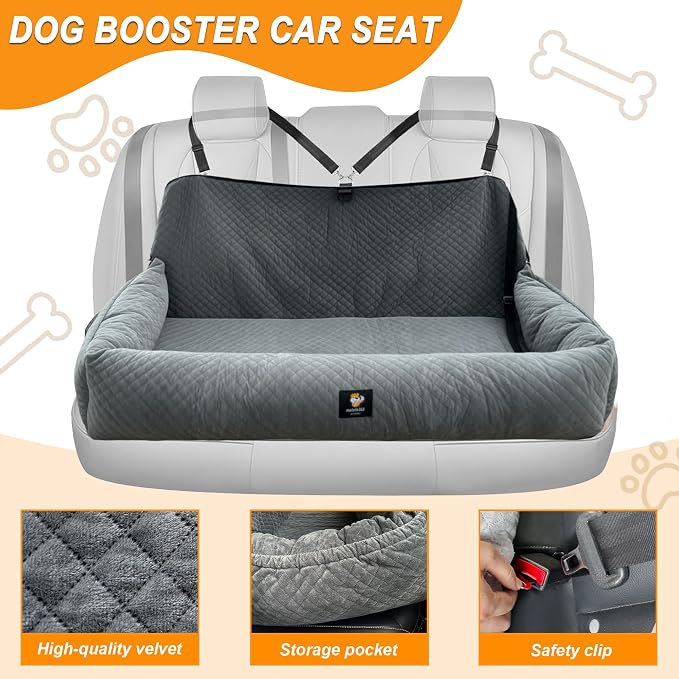Dog Car Seat for Medium/Large Dogs Under 100 Lbs,Multi-Functional Dog Car Bed Washable Pet Travel Safety with Thick Cushion, Soft Safe Removable,for All Cars Back Seat（Grey）