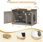 Hzuaneri Cat Litter Box Enclosure, Hidden Litter Box Furniture with Divider | Wooden Cat Cabinet with Removable Dividers, Reversible Entrance Left or Right Side, Cat Washroom, Greige CB84605X