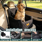 Dog Car Seat for Small Dogs, Dog Booster Seat Filling in Thick Memory Foam with 2 Safety Leashes and Storage Pocket, Suitable for Pet Under 30lb or 2 Puppies (Black)