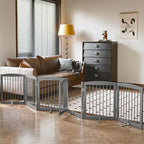 PUPETPO Freestanding Pet Gates with Walk Through Door, Dog Indoor Fence, Dog Gate for The House, Doorway, Stairs, Extra Wide Pet Gate, Support Feet Included, 120 Inch Wide, 6 Panels 24" Tall, Gray