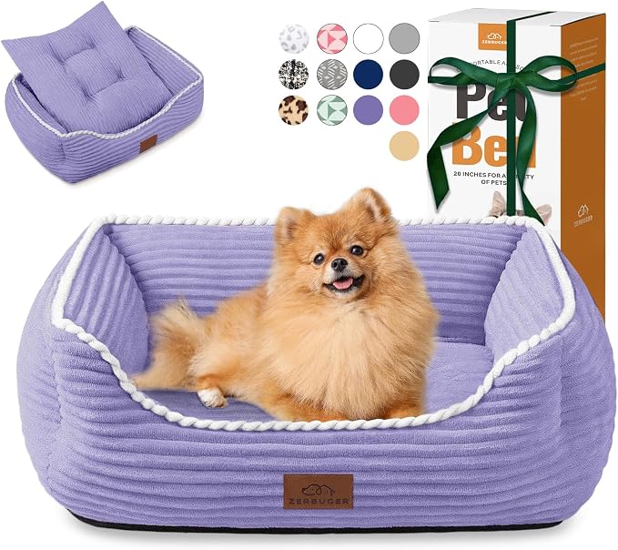 Zerbuger Rectangle Cat Dog Bed for Large Medium Small Pets Indoor Outdoor Machine Washable Sleeping Sofa Non-Slip Bottom Soft Puppy Bed Durable Orthopedic Calming Pet Cuddler (Medium, Violet)