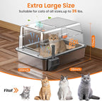XXXXL Stainless Steel Litter Box with Lid,28.0" L × 20" W × 17" H Extra Large High Sided Cat Litter Box for Multi -Cats,Enclosed Metal Litter Box with Cat Scratcher and Scoop,Dark Gray