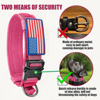 Tactical Dog Collar and Bungee Leash,Military Dog Collar & Leash Set with USA American Flag Adjustable K9 Collar with Heavy Duty Metal Buckle & Handle,with Patches and Airtags Case (Pink(1PCS), XL)