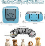 Cat Playpen, 3-in-1 Pop-up Outdoor Cat Enclosure, Blue | 2 Rooms & Tunnel, Breathable Mesh, Carry Bag, Interactive Toys, Multi-Entry Doors, Indoor & Outdoor Use for small pets