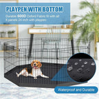 Peekaboo Dog Playpen 24" H 8-Panel with Top Cover & Bottom Pad, Black | 24 Inch 8 Panel Foldable Rustproof Metal Dog Playpen with Top Cover and Waterproof Bottom Pad