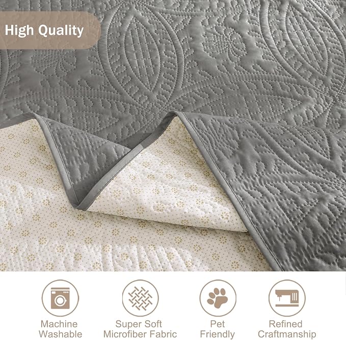 Quilted Recliner Chair Covers, Soft Lazy Boy Chair Covers, Water-Repellent Recliner Covers, Pet Friendly Chair Cover for Dogs Cats, Washable Sofa Protector (Recliner 22", Light Gray)