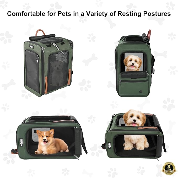 EliteField Deluxe Backpack Pet Carrier for Cats and Dogs (3-Year Warranty) | Airline Approved, Waterproof, 3 Scratch-Resistant Mesh Doors, Fleece Mat, Built-In Leash, Seat Belt Loops, Suitcase Sleeve