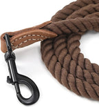 Mile High Life Dog Leash Braided Cotton Rope with Leather-Reinforced Ends | Rust-proof 360° swivel clasp, Heavy-duty for medium/large dogs. Great for weddings, daily walks (6 FT, 1/2", Dark Brown)