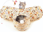 Tempcore Cat Tunnel for Indoor Cats, 3 Way Collapsible Pet Play Tunnel with Teaser Wand, Peek Holes & Hanging Ball, Interactive Tube for Kittens & Rabbits, Beige Deer