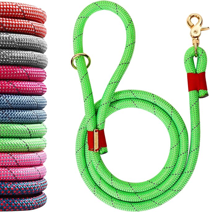 Nylon Rope Dog Leash, Green, 5 FT - 3/5" | Reflective, Handmade Braided, Heavy Duty, For Medium Large Dogs