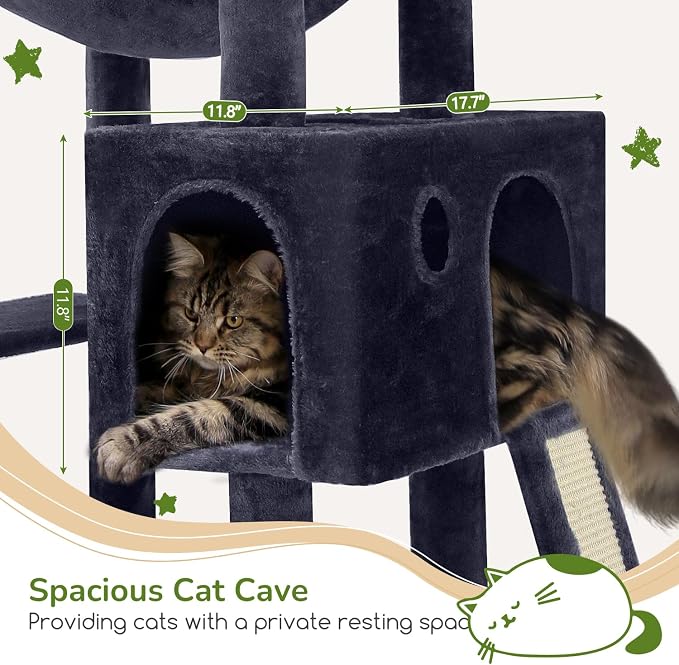 Globlazer Heavy Duty Cat Tree, 70 inch Sturdy Cat Tree for Indoor Cats Extra Large Cat Tower with Scratching Post, Hammock, Cat Condo for Adult Cats Kittens, F70 Pro, Dark Grey