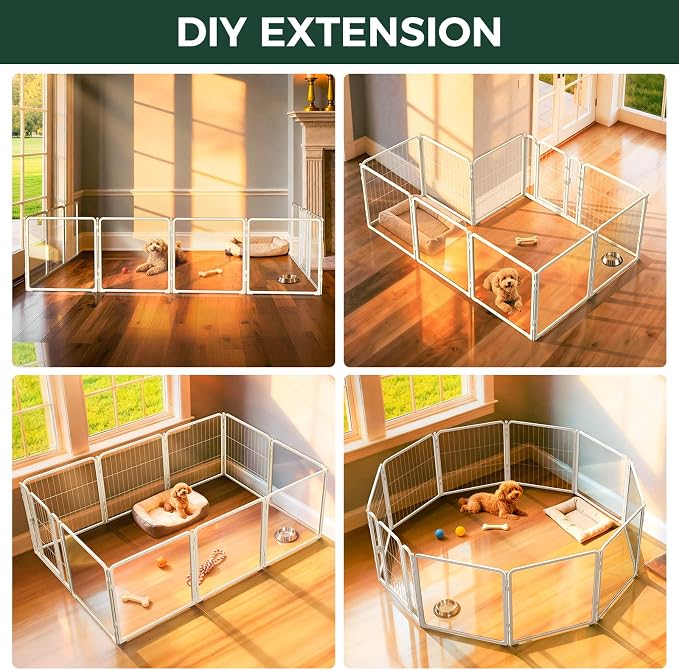 FXW AuraSpace Pro Acrylic & Wire Mesh Indoor Dog Playpen, 24" H, 10 Panels | Clear View, Heavy-duty Metal, Flexible Layouts, Easy Walk-Through, For Puppies & Small Dogs, Patented
