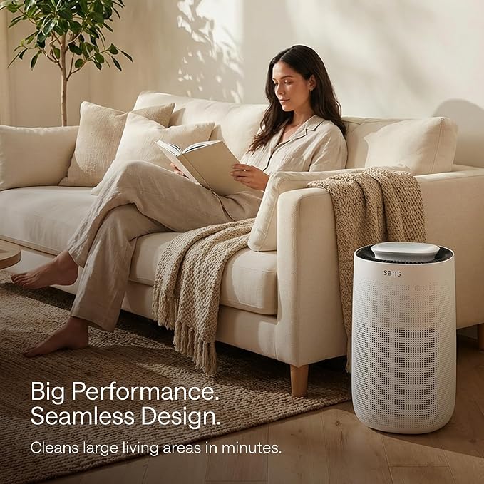 Sans True HEPA Air Purifier for Extra Large Rooms (1,854 sq ft) | UV-C Light Layer & Carbon Odor Absorption | Quiet 25dB Auto-Mode, Captures Smoke, Dust & Allergens (White)