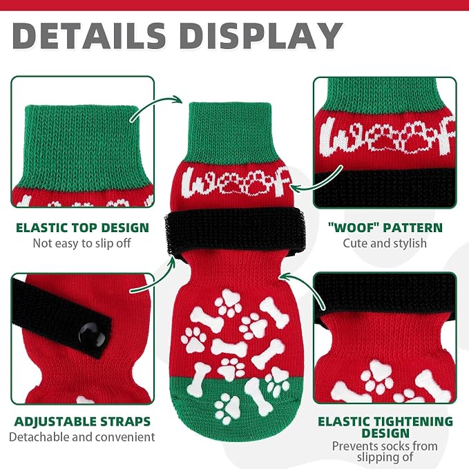 KOOLTAIL Anti Slip Dog Socks for Hot/Cold Pavement to Prevent Licking Paws, Dog Boots&Paw Protector with Grippers for Hardwood Floors, Traction Control No Twist Booties for Small Medium Large Dogs