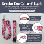 Lucky Love Dog - Easy Click Buckle Dog Collar with Leash Set Combo, Durable & Comfortable for Male & Female Dogs, Pet Collar for Large Dogs, Secure Fit - Floral Rosie Combo, Large