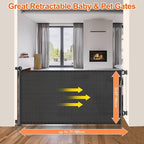 EZIGO 71 Inch Retractable Baby Gates Extra Wide Baby Dog Gate for Stairs | 34 Inch Tall Retractable Dog Gate, One-Hand Operation Mesh Safety Pet Gate for Deck, Porch, Doorways Indoor Outdoor, Black