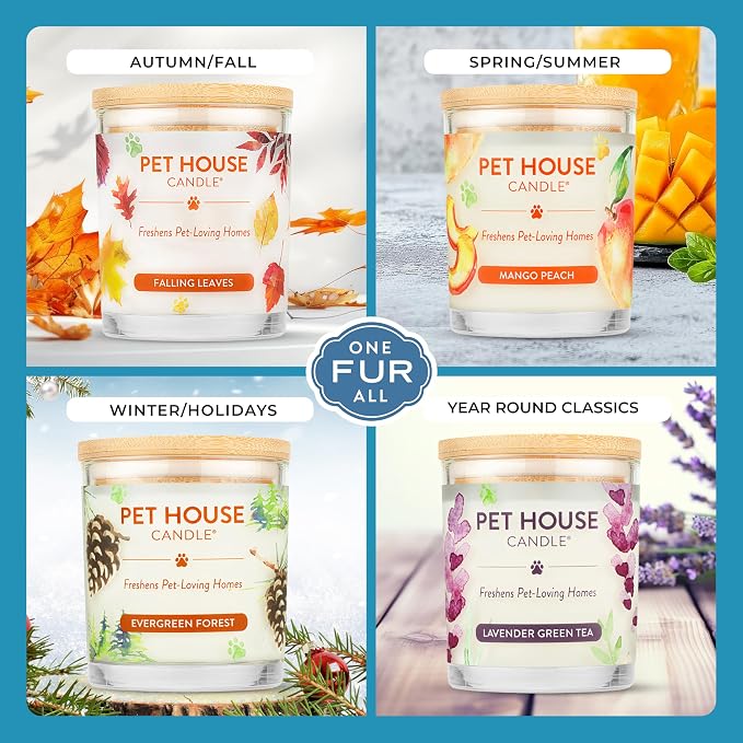 Pet House Candle Plant-Based/Soy - Clean Burning Scented,Long Lasting Pet Odor Candle for Home - Sunwashed Cotton