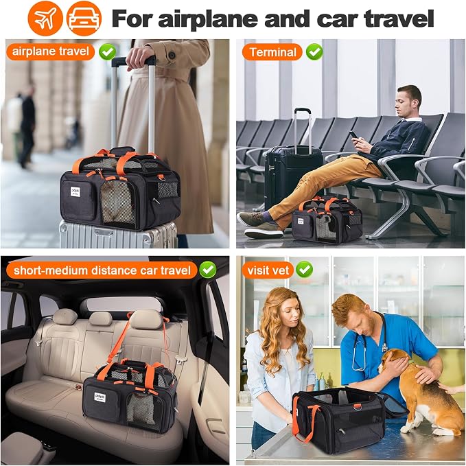 pidipiti 19x13x9 top Expandable pet Carrier, for Small Dog/cat up to 10 lbs | TSA Approved,with 2 pockets,zipper lock,leakproof,good Visibility,for Southwest Lufthansa Airlines,Air Canada,Amtrak Train
