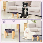 Elevated Slow Feeder Dog Bowl, 8.8" Ceramic Maze Dog Bowl with Stand | 3.2 Cups Slow Feeding Dog Dish for Fast Eaters, 7" Tall Anti-Slip Raised Slow Feeder for Medium to Large Breeds, Purple