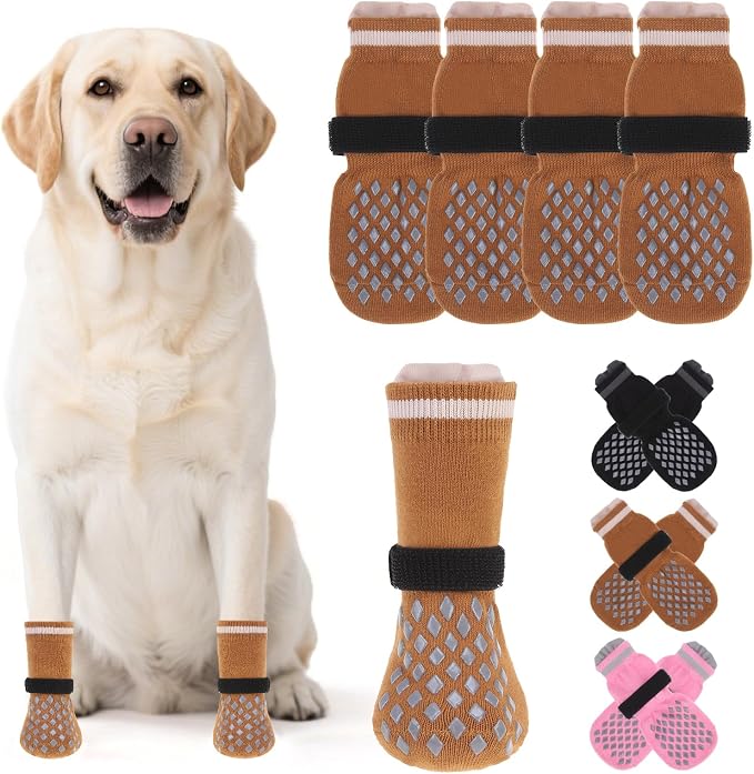 KOOLTAIL Non Slip Dog Socks Shoes to Prevent Licking Paws and Scratching, Winter Pet Booties for Cold Pavement & Hardwood Floors, Dog Grip Booties for Small Medium Large Senior Dogs
