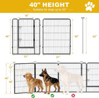 40 Inch 16 Panel Portable Metal Outdoor Dog Playpen, Black | 40-Inch 16-Panel Portable Dog Fence for RV Camping with Carry Handle and Hook-and-Loop Straps for Medium and Large Dogs.