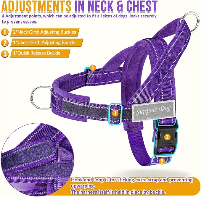 SlowTon No Pull Dog Harness - Heavy Duty Dog Harness and Leash Set for Medium Large Dogs, Reflective Tactical Harness with Soft Padded and Front Clip for Easy Walk and Training (PU, M)