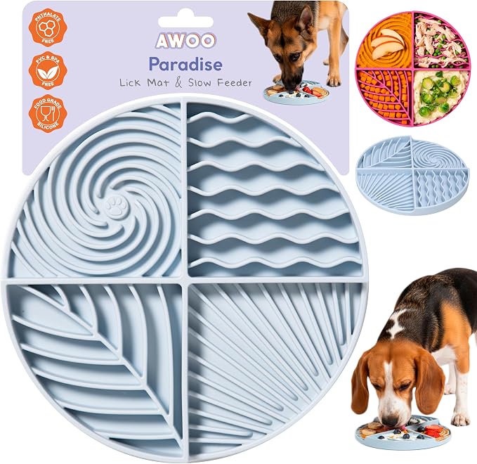 Paradise - Dog Lick Mat for Slow Feeding & Anxiety - Non-Slip Silicone Slow Feeder with Suction Cups - Dishwasher Safe Pet Dish for Grooming, Training, and Boredom Relief (Sky)